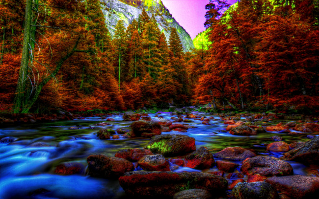 Обои картинки фото yosmite, in, autumn, природа, реки, озера, осень, река, лес, камни, горы