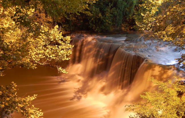 Обои картинки фото waterfall, of, gold, природа, водопады, река, осень, водопад