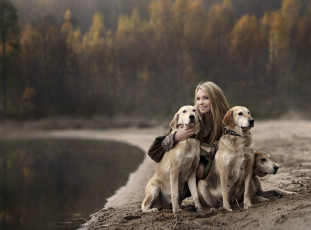 Картинка девушки -unsort+ блондинки собаки девушка река