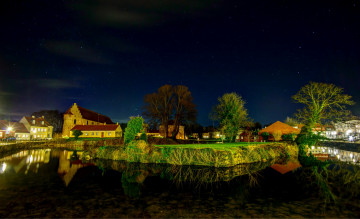 Картинка нюборг+дания города -+пейзажи нюборг ночь река дания дома огни