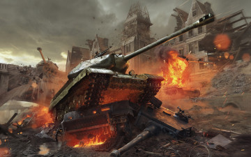 Картинка видео+игры мир+танков+ world+of+tanks руины город танк огонь