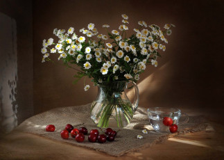 Картинка еда вишня +черешня букет флора натюрморт композиция черешня цветы