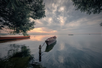 Картинка корабли лодки +шлюпки озеро лодка закат