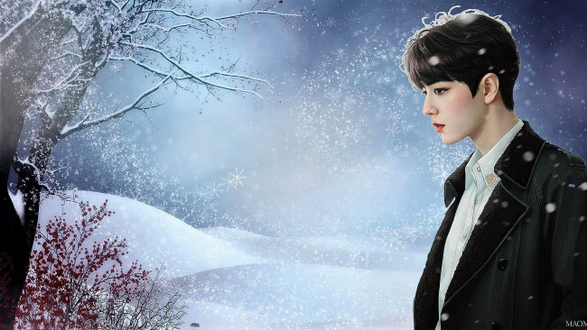 Обои картинки фото рисованное, люди, сяо, джань, пальто, снег