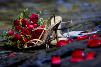 Картинка разное одежда обувь текстиль экипировка розы романтика букет цветы