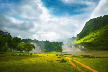 Картинка природа пейзажи горы водопады дорога деревья