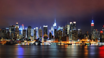 Картинка города нью йорк сша небоскрёбы здания огни