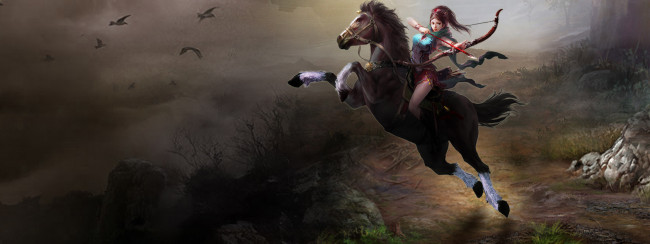 Обои картинки фото видео, игры, the, warlords, лук, девушка, конь