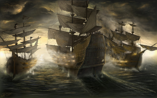 Обои картинки фото корабли, рисованные, парусники, фрегаты, dmitriy, prozorov, дмитрий, прозоров