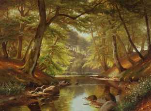 Картинка рисованные kai drews природа лесной ручей