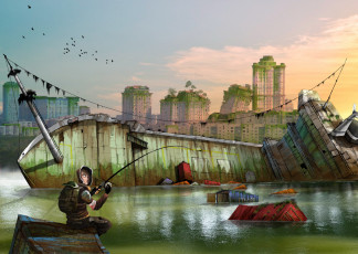 Картинка фэнтези люди корабль рыбак