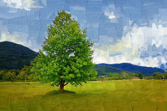 Картинка рисованные природа дерево пейзаж горы