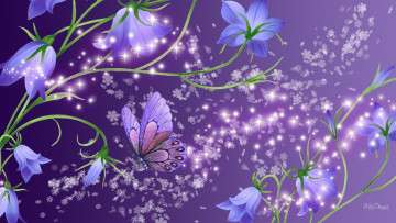 Картинка рисованные цветы бабочка колокольчики