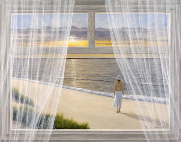 Обои картинки фото рисованные, diana, romanello, утренняя, прогулка, море