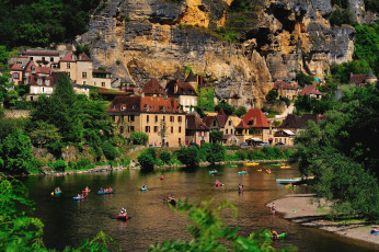 Картинка рокамадур франция города пейзажи вода лодки дома горы