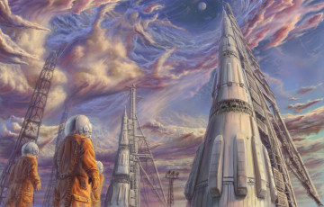 Картинка фэнтези космические+корабли +звездолеты +станции небо ракета космонавты космодром облака звезды