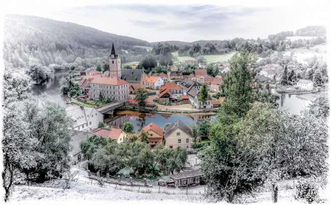 Обои картинки фото ro&, 382, mberk nad vltavou, города, замки австрии, замок, городок, река