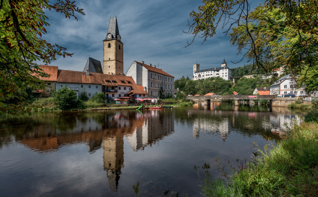 Обои картинки фото ro&, 382, mberk with castle, города, замки австрии, замок, городок, река