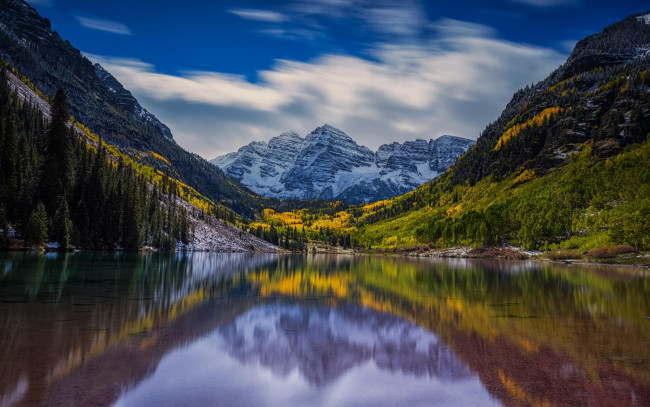 Обои картинки фото природа, реки, озера, осень, лес, пейзаж, горы, озеро, отражение