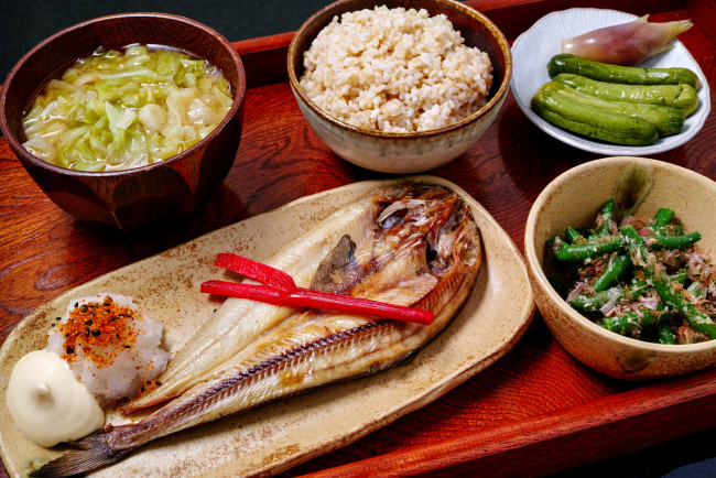 Обои картинки фото еда, разное, рыба, рис, овощи