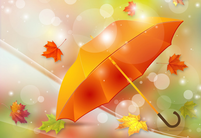 Обои картинки фото векторная графика, природа , nature, зонтик, листья, осень