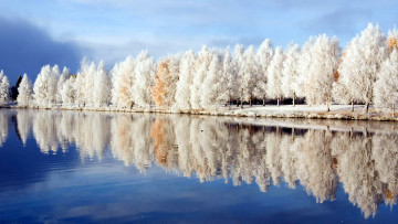 Картинка природа зима отражение река