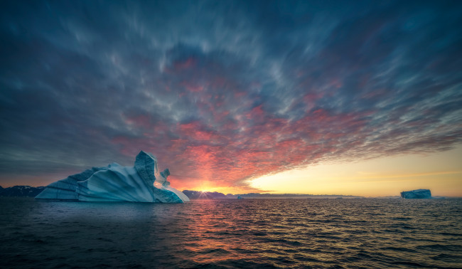 Обои картинки фото природа, айсберги и ледники, море, океан, ледник, гренландия, солнце