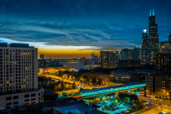 Картинка города Чикаго+ сша небоскребы skyline вечер usa chicago nightscape Чикаго