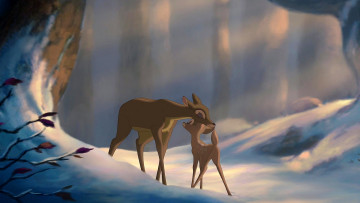 Картинка мультфильмы bambi+2 олененок олень снег деревья