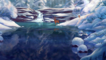 обоя мультфильмы, bambi 2, олененок, олень, снег, каток