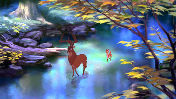Картинка мультфильмы bambi+2 олененок олень водоем растения