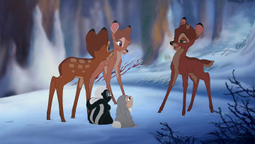 Картинка мультфильмы bambi+2 олененок трое заяц скунс