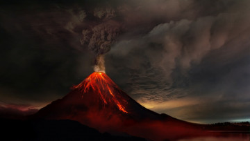 Картинка природа стихия гора дым вулкан лава извержение вулкана