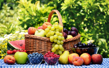 Картинка еда фрукты +ягоды урожай корзина
