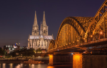 Картинка k& 246 lner+dom города кельн+ германия ночь мост река