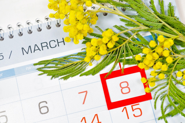 Обои картинки фото праздничные, международный женский день - 8 марта, календарь, мимоза, цветы