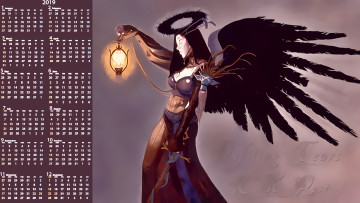 Картинка календари фэнтези фонарь крылья женщина