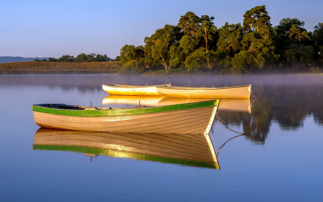 Обои картинки фото корабли, лодки,  шлюпки, туман, река