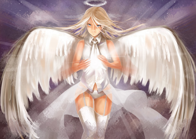 Обои картинки фото аниме, ангелы,  демоны, фон, девушка, крылья