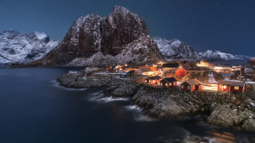 Картинка города лофотенские+острова+ норвегия горы фьорд дома