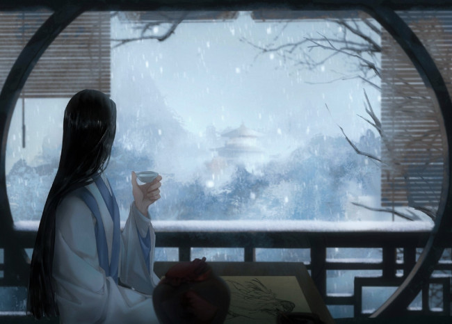 Обои картинки фото аниме, mo dao zu shi, лань, ванцзи, зима, кувшин