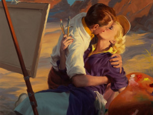Картинка robert harris kiss from johnny рисованные художник поцелуй