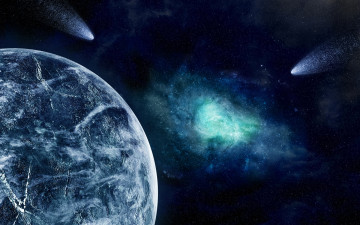 Картинка космос арт планета звезды комета