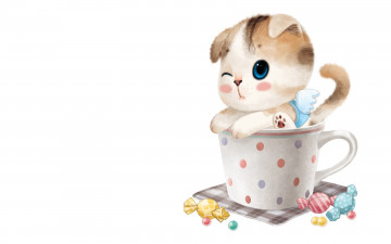 Картинка рисованные животные собаки щенок чашка конфеты