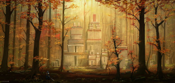 Картинка фэнтези замки осень лес строение замок