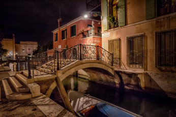 Картинка venice+at+night города венеция+ италия мостик канал