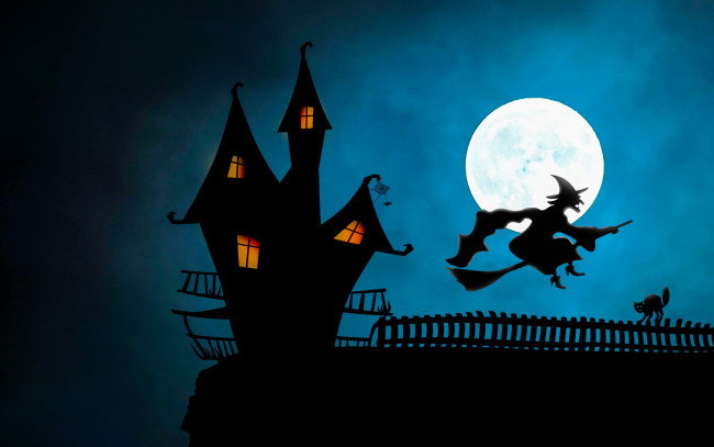 Обои картинки фото праздничные, хэллоуин, метла, ведьма, ночь