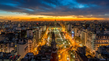 обоя города, буэнос-айрес , аргентина, вечер, огни, панорама