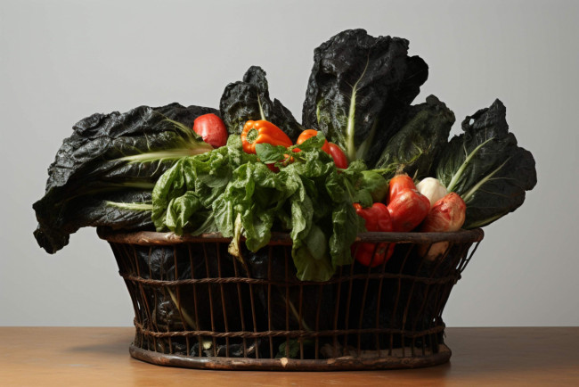 Обои картинки фото еда, овощи, корзинка, перец, помидоры, салат