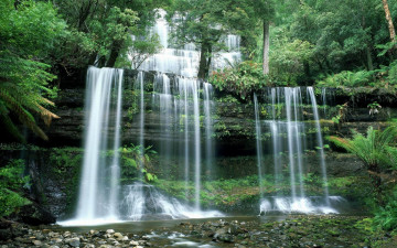 Картинка природа водопады каскад лес камни